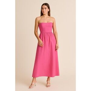 NWT‎ Reformation Midi Dress Size 12 Fettuccine 100% LINEN Pink Strapless Pleated